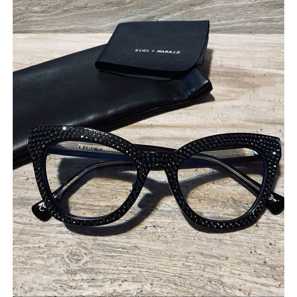 Zigi + Marais Little Black Bling Reader Blue Light Blocking  Eye Glasses